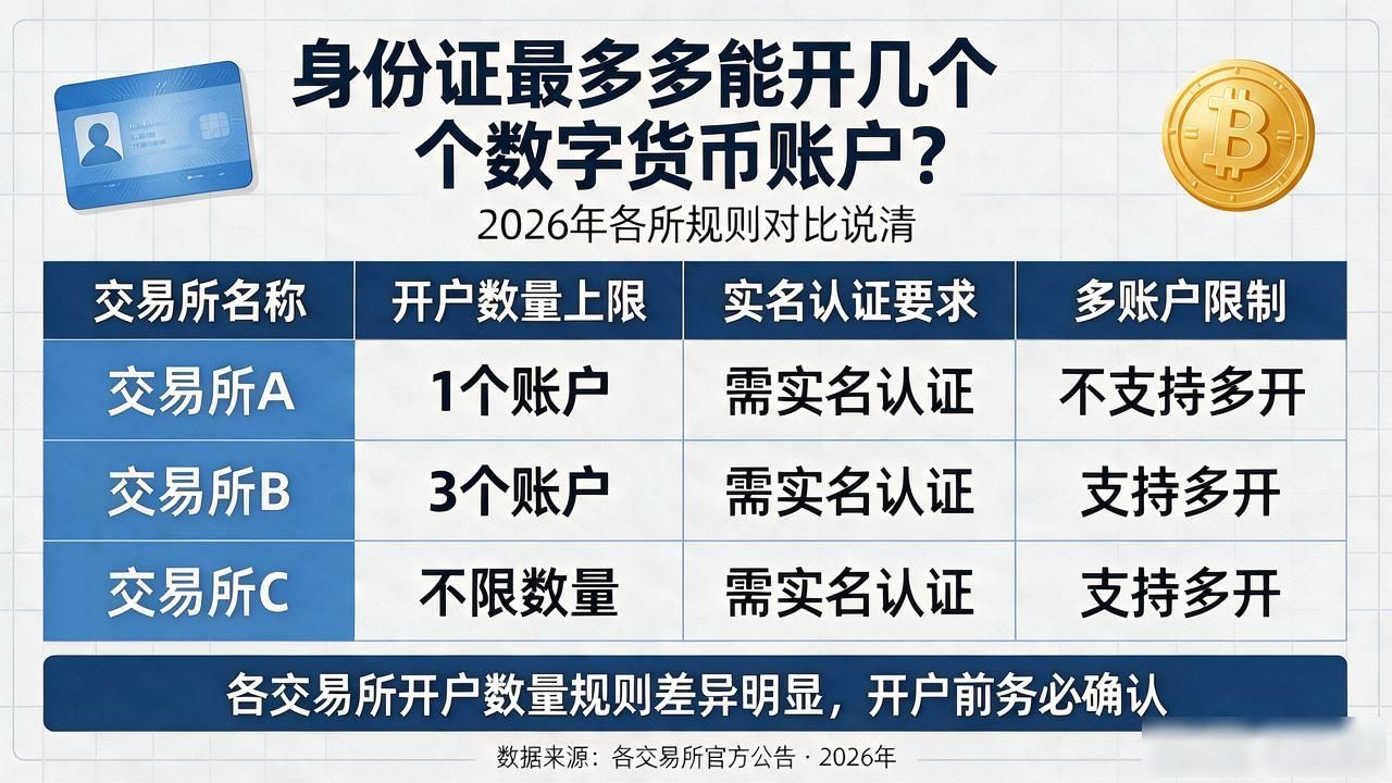 身份证最多能开几个数字货币账户？2026年各所规则对比说清