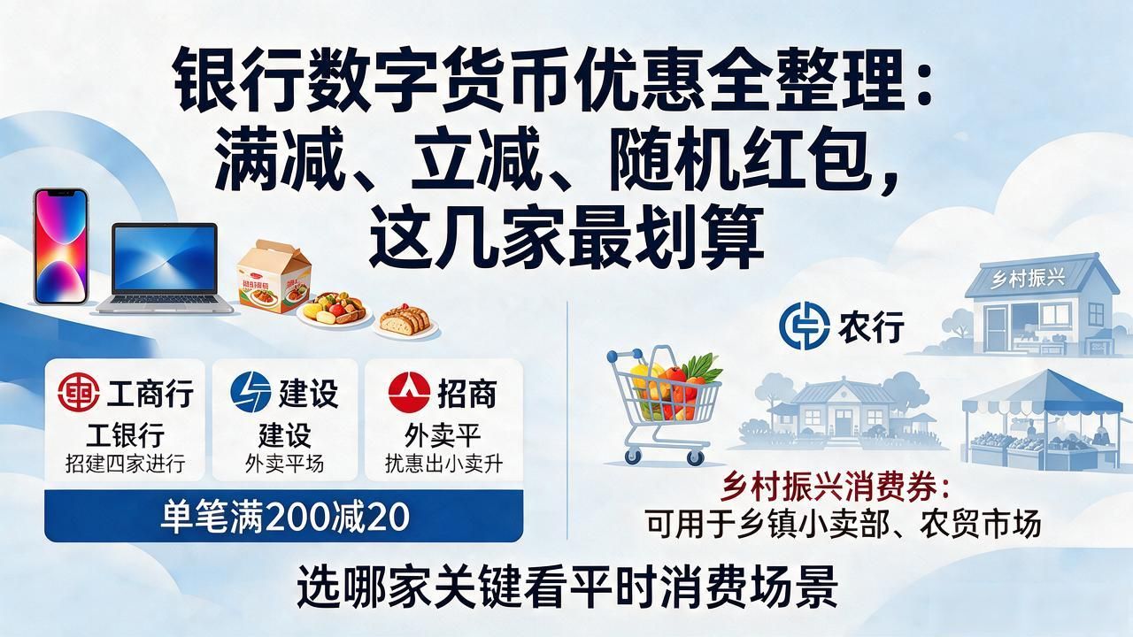银行数字货币优惠全整理：满减、立减、随机红包，这几家最划算